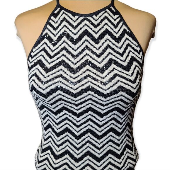 Laundry Shelli Segal Black and White Sequined Halter Top Medium - Picture 2 of 6